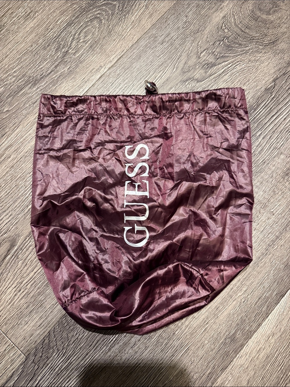 GUESS Burgundy Drawstring Dust Bag with White Logo